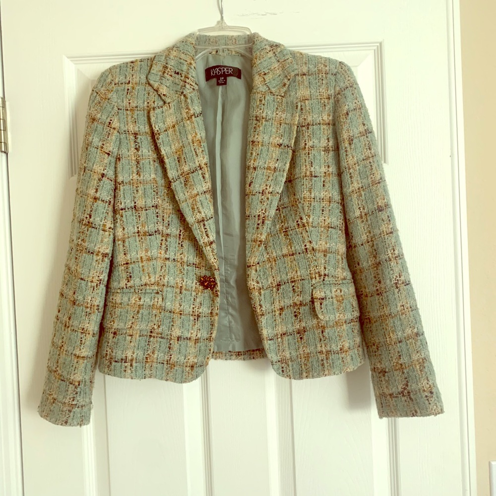 Kasper 2P Aqua and Brown Tweed Blazer